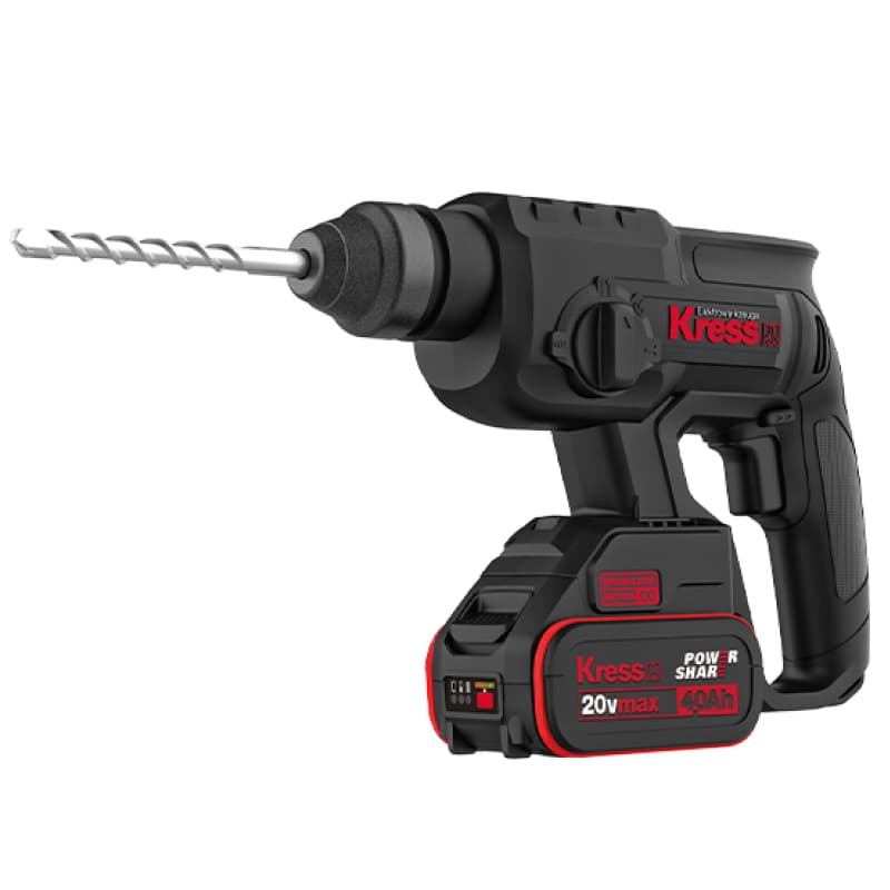 Перфоратор KRESS KU390.4 20V 2 Дж бесщеточный аккумуляторный, с 2хАКБ на 4 А*ч и ЗУ в кейсе