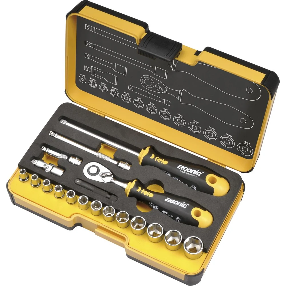 Набор головок с трещоткой и отверткой 1/4" Felo ERGONIC в кейсе, 19 шт 05781906 — детальное фото