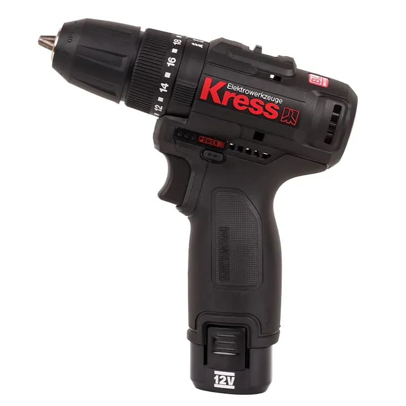 Дрель-шуруповерт ударная KRESS KU362.2 12V 38Нм бесщеточная аккумуляторная, с АКБ на 2 А*ч и ЗУ