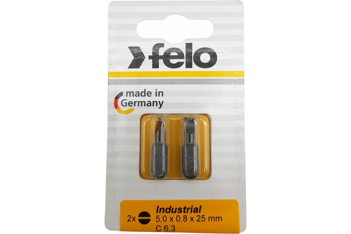 Бита плоская шлицевая в блистере Industrial (2 шт; SL5x0.8x25 мм) Felo 02050036 — детальное фото