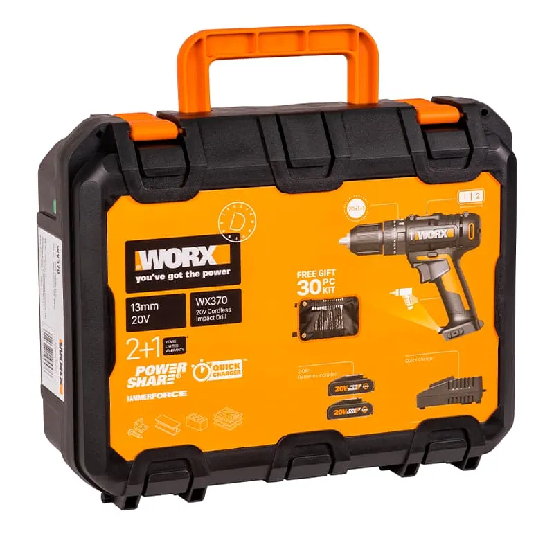 Дрель-шуруповерт ударная WORX WX370 20V 50Нм аккумуляторная — детальное фото